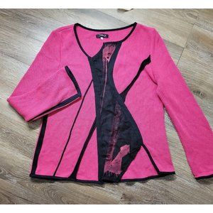 JASKAR Knit Sweater Women's LARGE Cotton Hand Painted Long Sleeve Pink Wear Art